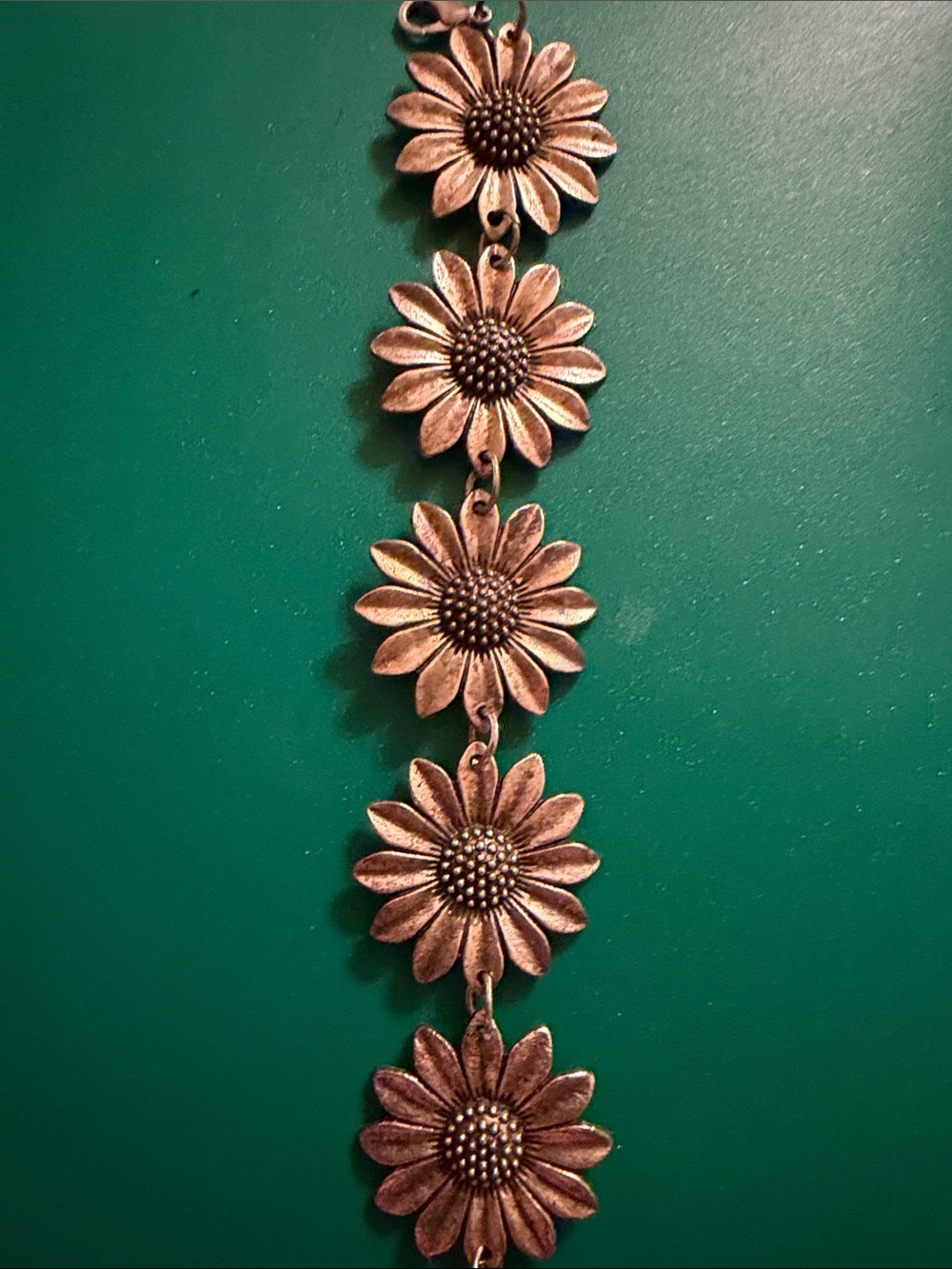 Vintage 🌻 SUNFLOWER daisy 🌼 link bracelet burnished gold tone metal adjustable